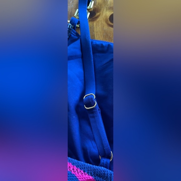 Trina Turk Navy Blue Rainbow Swirl One Piece Swimsuit High Waisted 80s Style; 14 - Picture 6 of 9